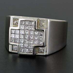 Men's 14k Yellow Gold Princess-cut Diamond Cross Cocktail Ring